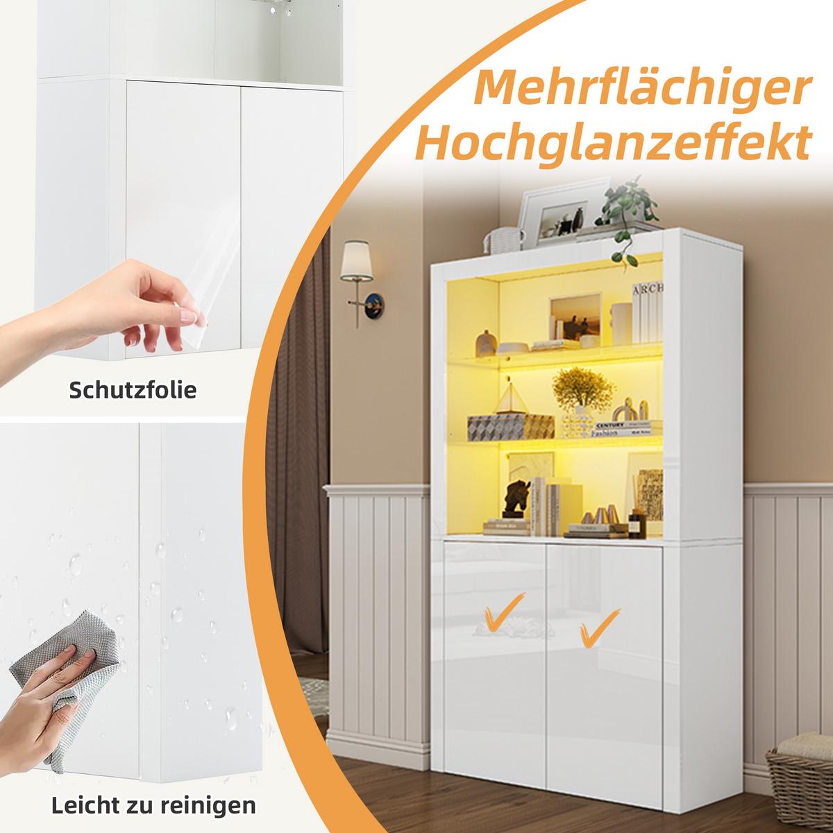 VITRINE mit LED Weiß 100/35/170 CM - Weiß, Glas/Holzwerkstoff (35/170/100cm) - Urban Meuble