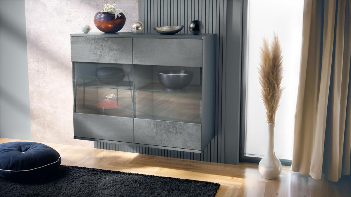 KOMMODE Bari Beton Dunkel Optik - Dunkelgrau, Holzwerkstoff (92.5/73.5/35cm) - Vladon