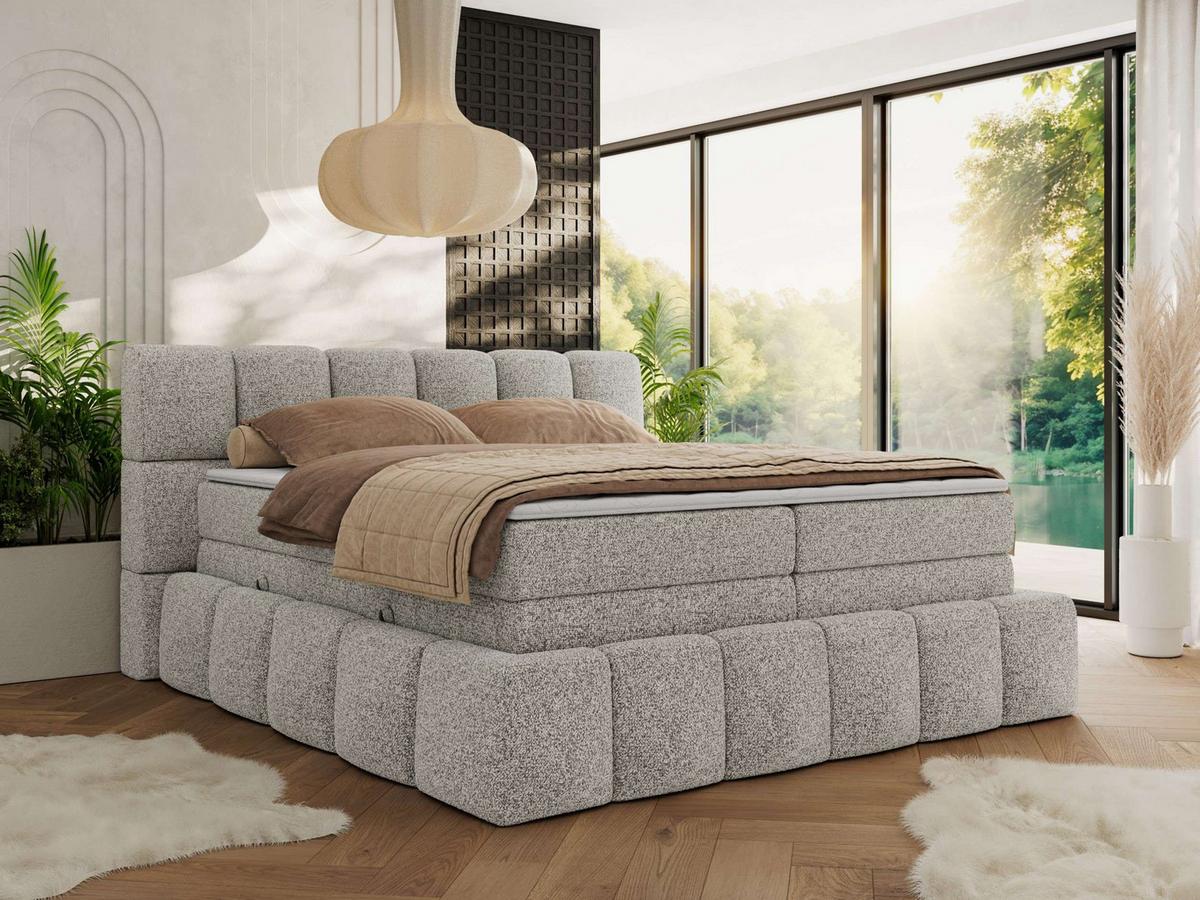 BOXSPRINGBETT NIRA KING 160/200 Hellgrau Strukture - H3 - Hellgrau, Holz/Textil (160/200cm) - MKS