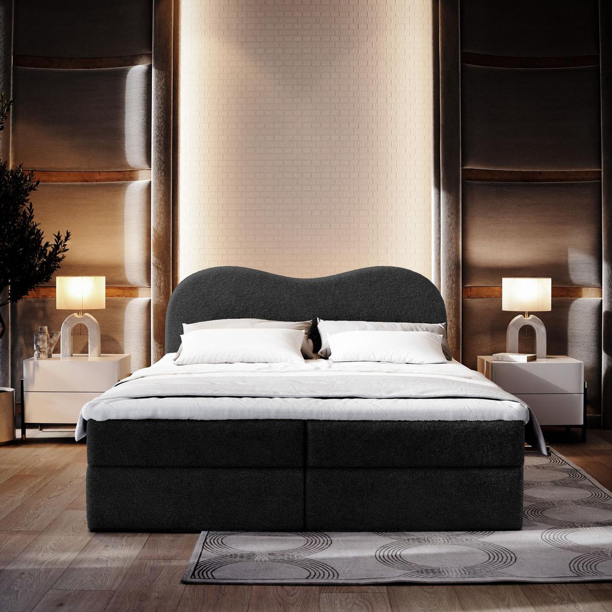 BOXBETT FLUVIA N 140x200 cm mit Matratze und Topper - Schwarz - Schwarz, Holz (140/200cm) - MASSENO