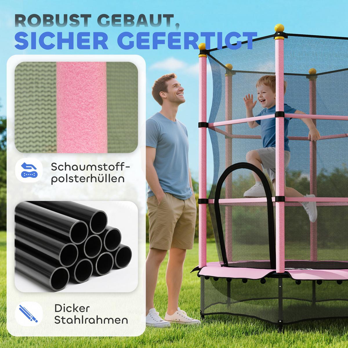 KINDERTRAMPOLIN - Rosa, Kunststoff/Metall (140/140cm) - HOMCOM