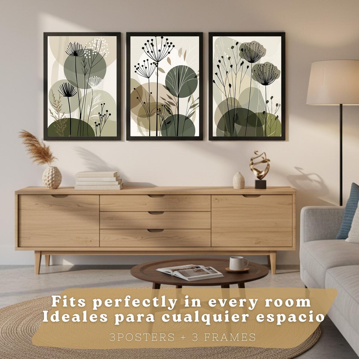 POSTER 4er Kunstdruck-Set Wandbilder Blumen Botanisch modern Wohnzimmer Deko, Schlafzimmer, Küche, Badezimmer Schwarzer Rahmen A3 - Schwarz, Papier (29.7/1/42cm) - Nacnic