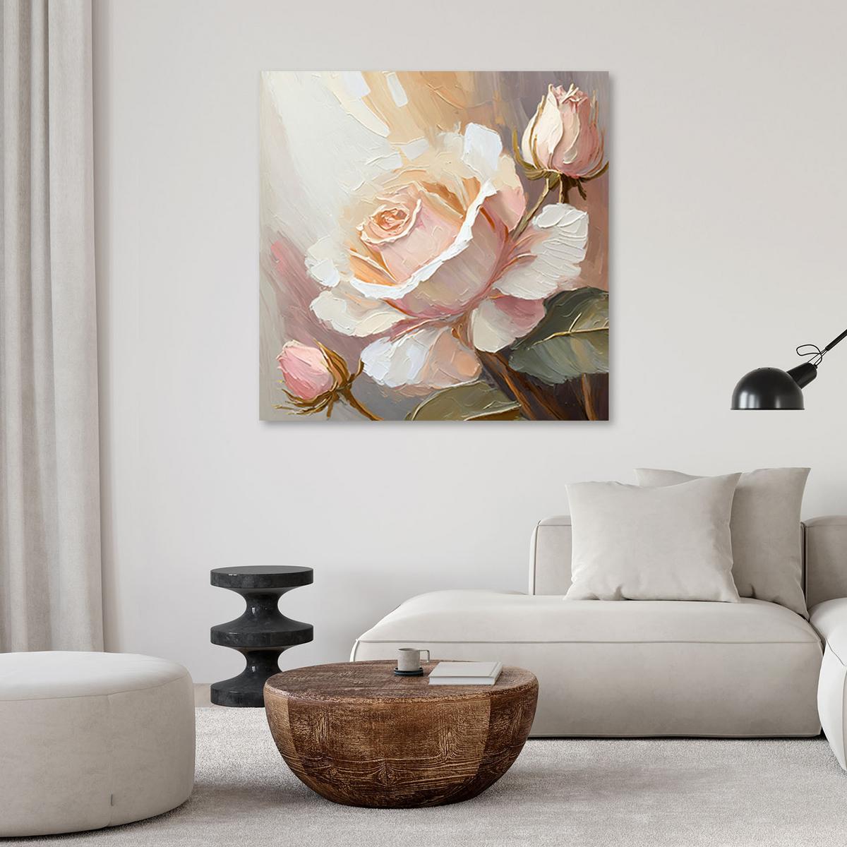 LEINWANDBILD Handgemalte Rose 30x30cm - Pink, Textil (30/30cm) - Feeby
