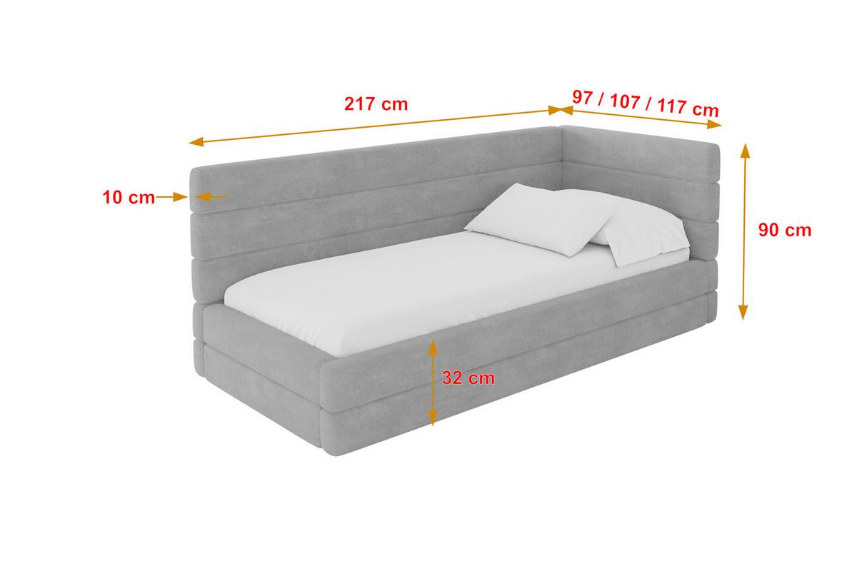 EINZELLBETT Jugendbett mit Bettkasten, Links - BEMY 100x200 Grau - Hellgrau, Holzwerkstoff/Textil (100/200cm) - ALTDECOR