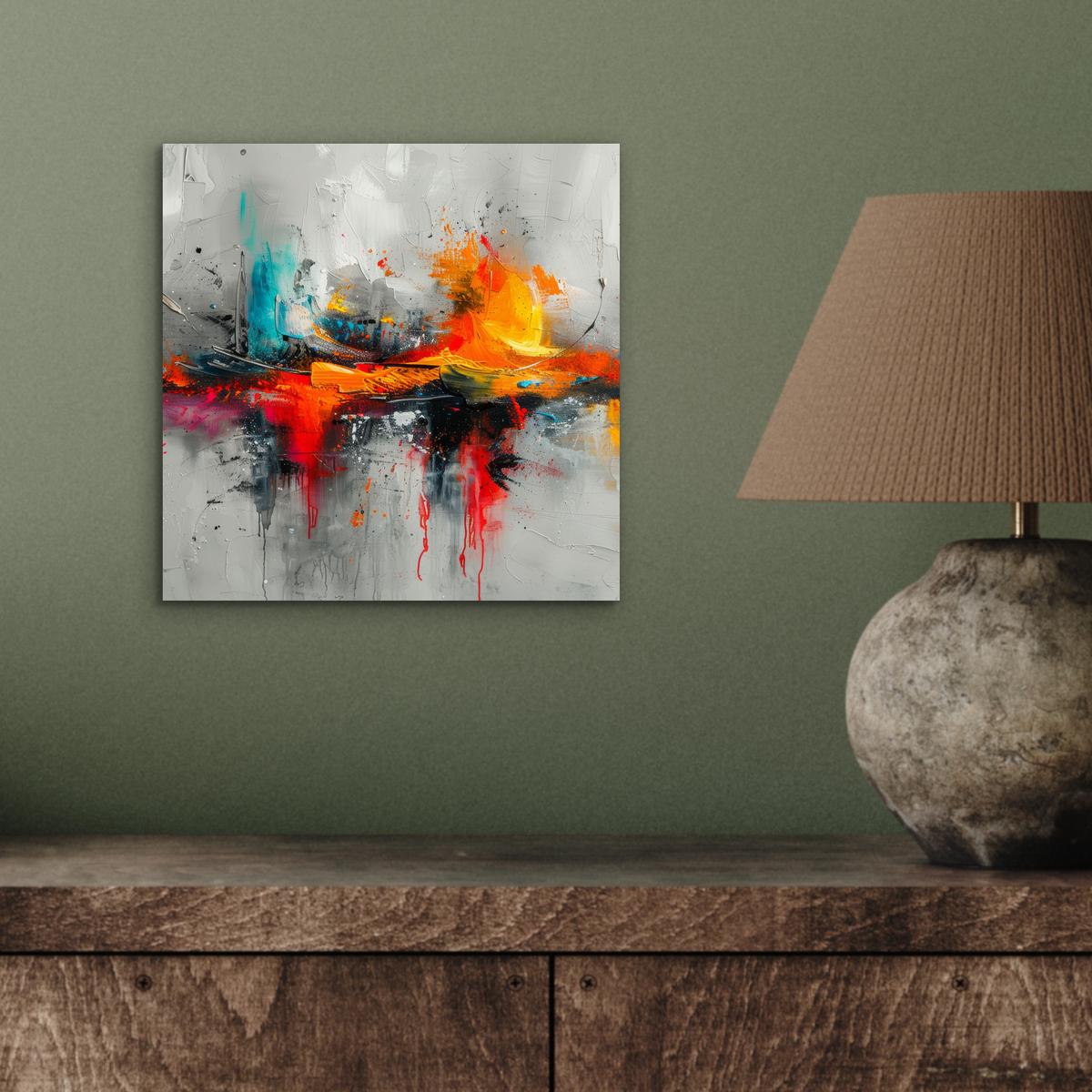METALLBILD Moderne Kunst - Orange - Grau - Abstrakt 20x20 cm - Hellgrau, Metall (20/20cm) - MuchoWow