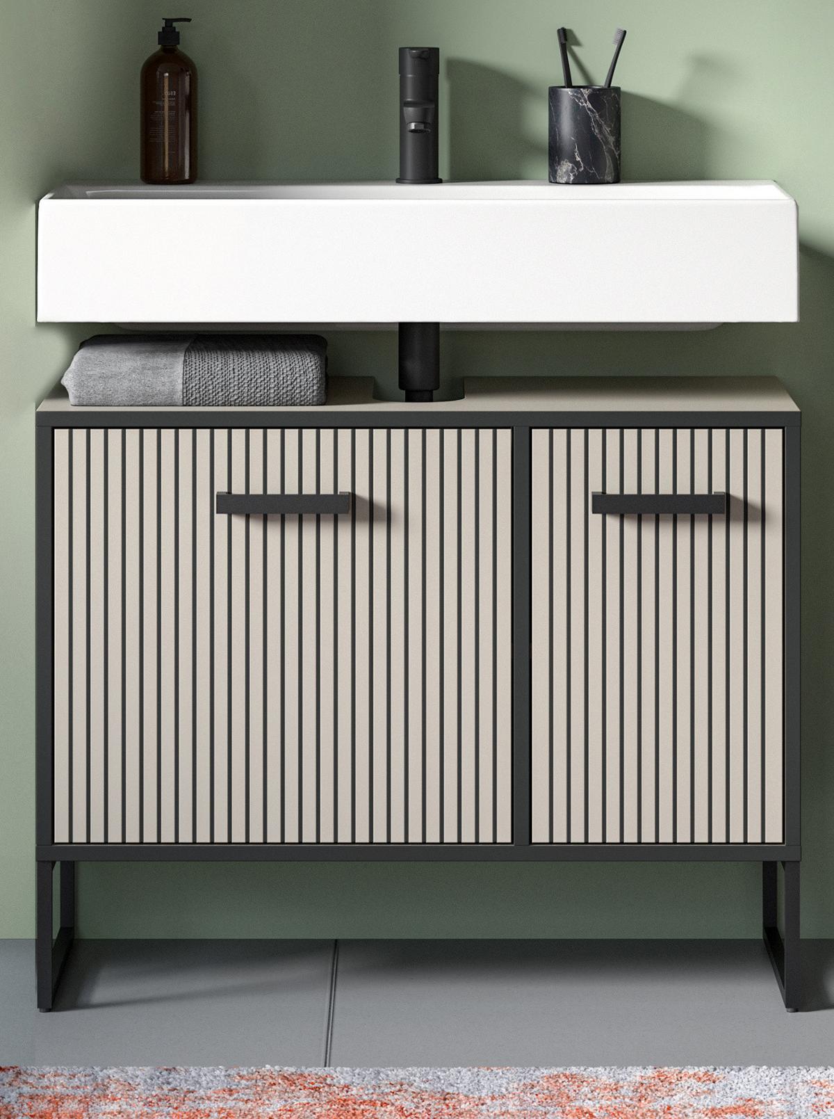 WASCHBECKENUNTERSCHRANK schwarz, sand 80 cm mit Soft-Close - Sandfarben/Schwarz, Holzwerkstoff/Metall (80/63/36cm) - Inn.Furn