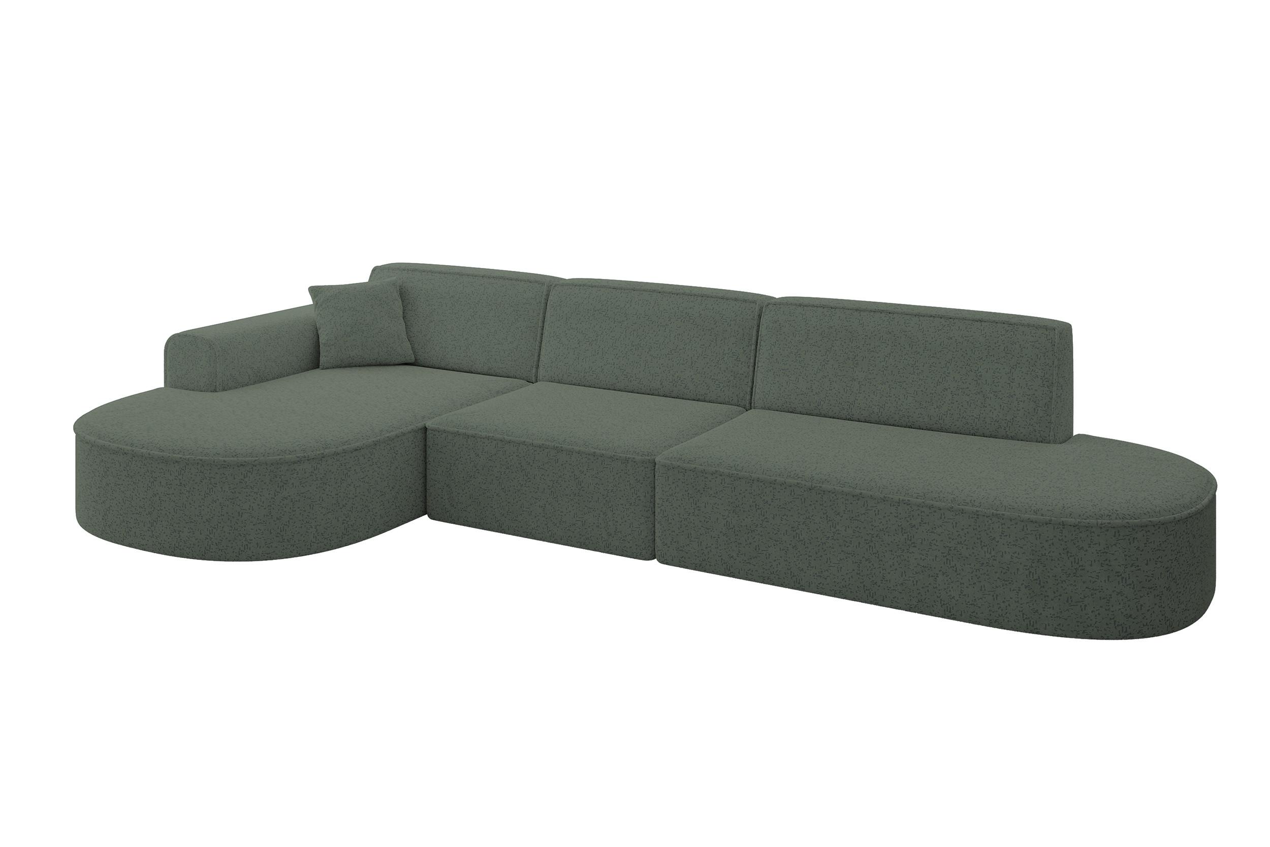 ECKSOFA Ottomane Links MARI-L2 - 328x171x79 cm Grün Tissu - Schwarz/Grün, Holzwerkstoff/Kunststoff (328/171cm) - ALTDECOR