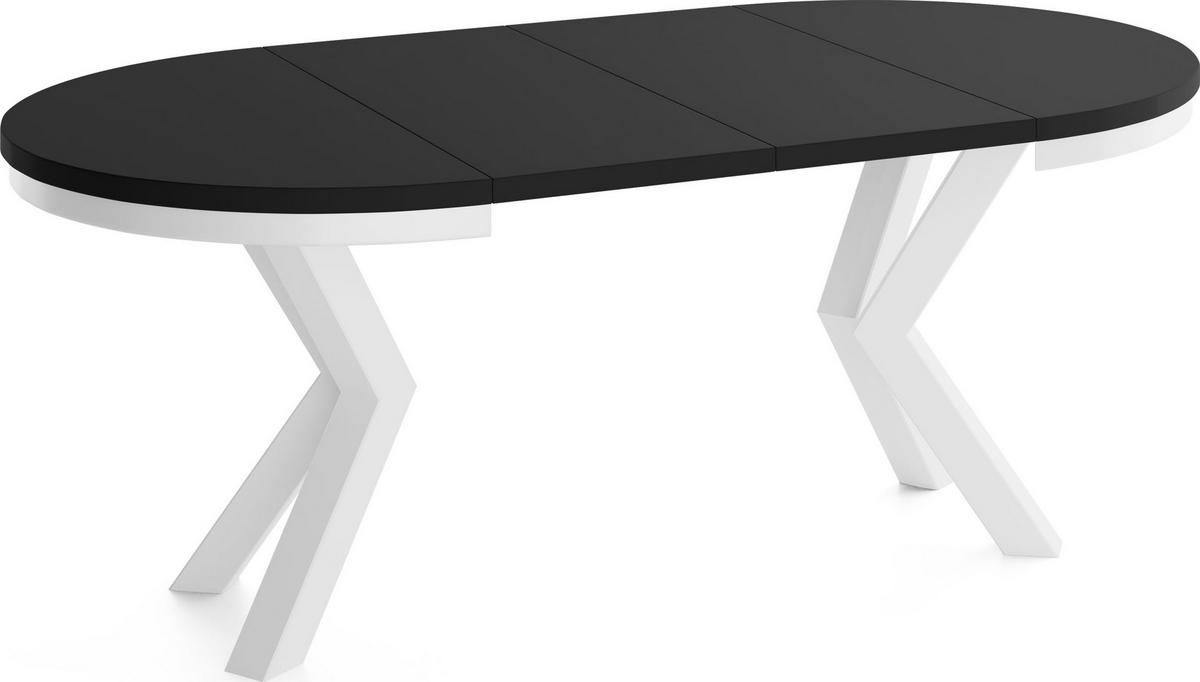 ESSTISCH Clara Weiß runder ausziehbarer, Schwarz 100-180/100/76 cm - Schwarz/Weiß, Holzwerkstoff/Metall (100/176/76cm) - WFL GROUP