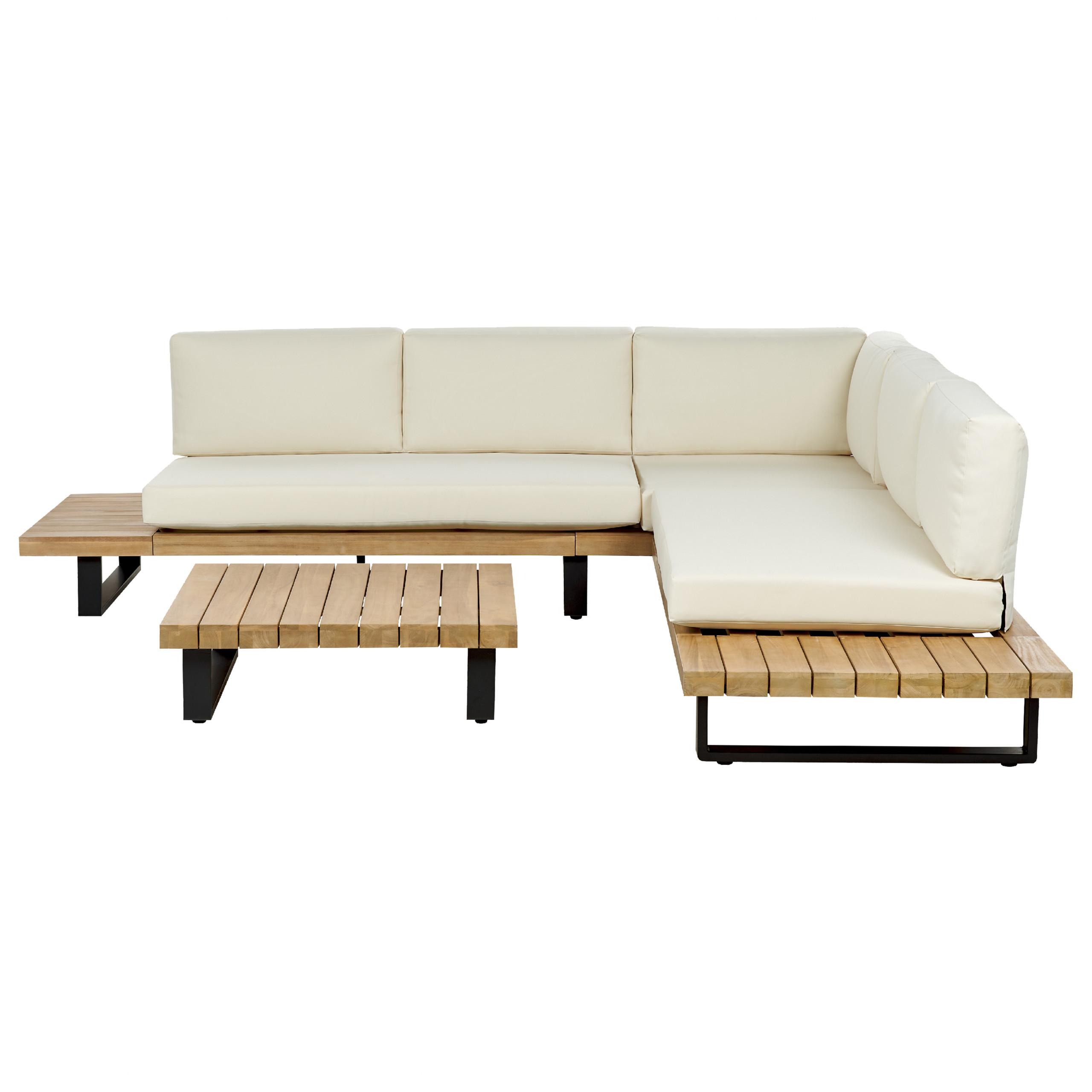 LOUNGE SET 5-Sitzer hellbraun Auflagen cremeweiß Mykonos - Hellbraun/Creme, Holz - Beliani