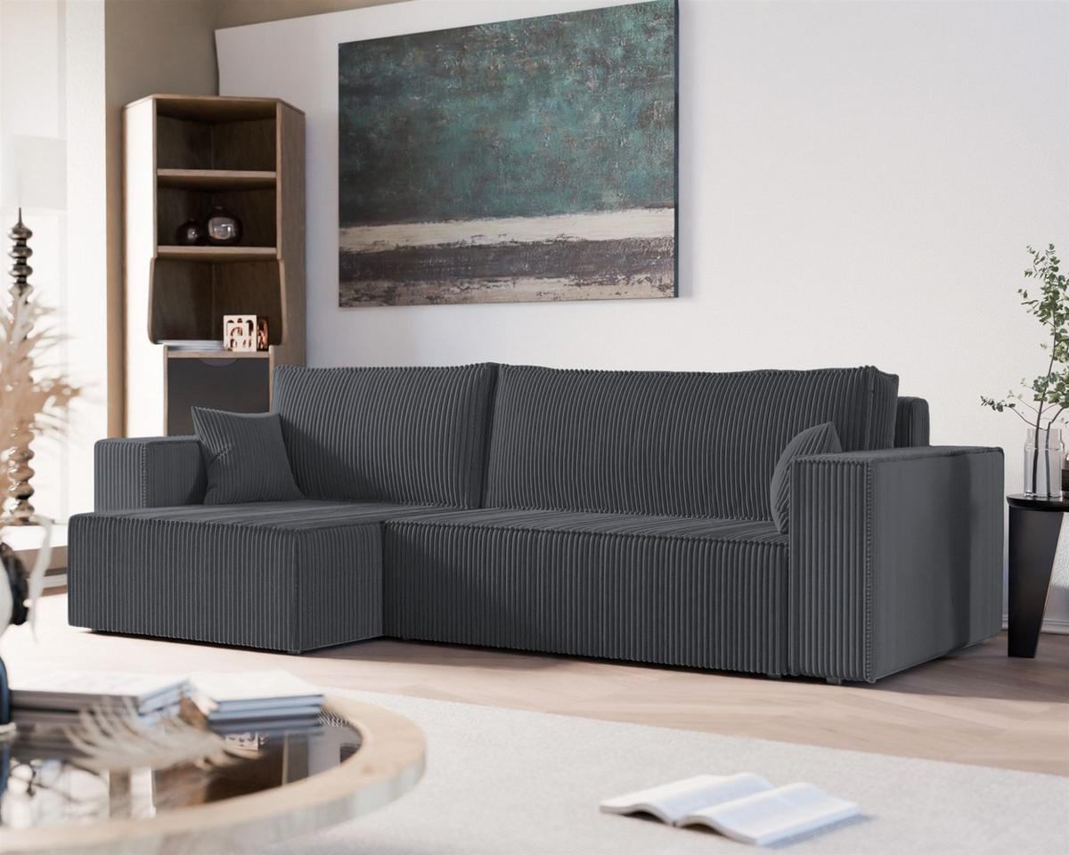 ECKSOFA Adara Max Mit Schlaffunktion - Dunkelgrau, Holzwerkstoff/Textil (276/145cm) - Fun Möbel