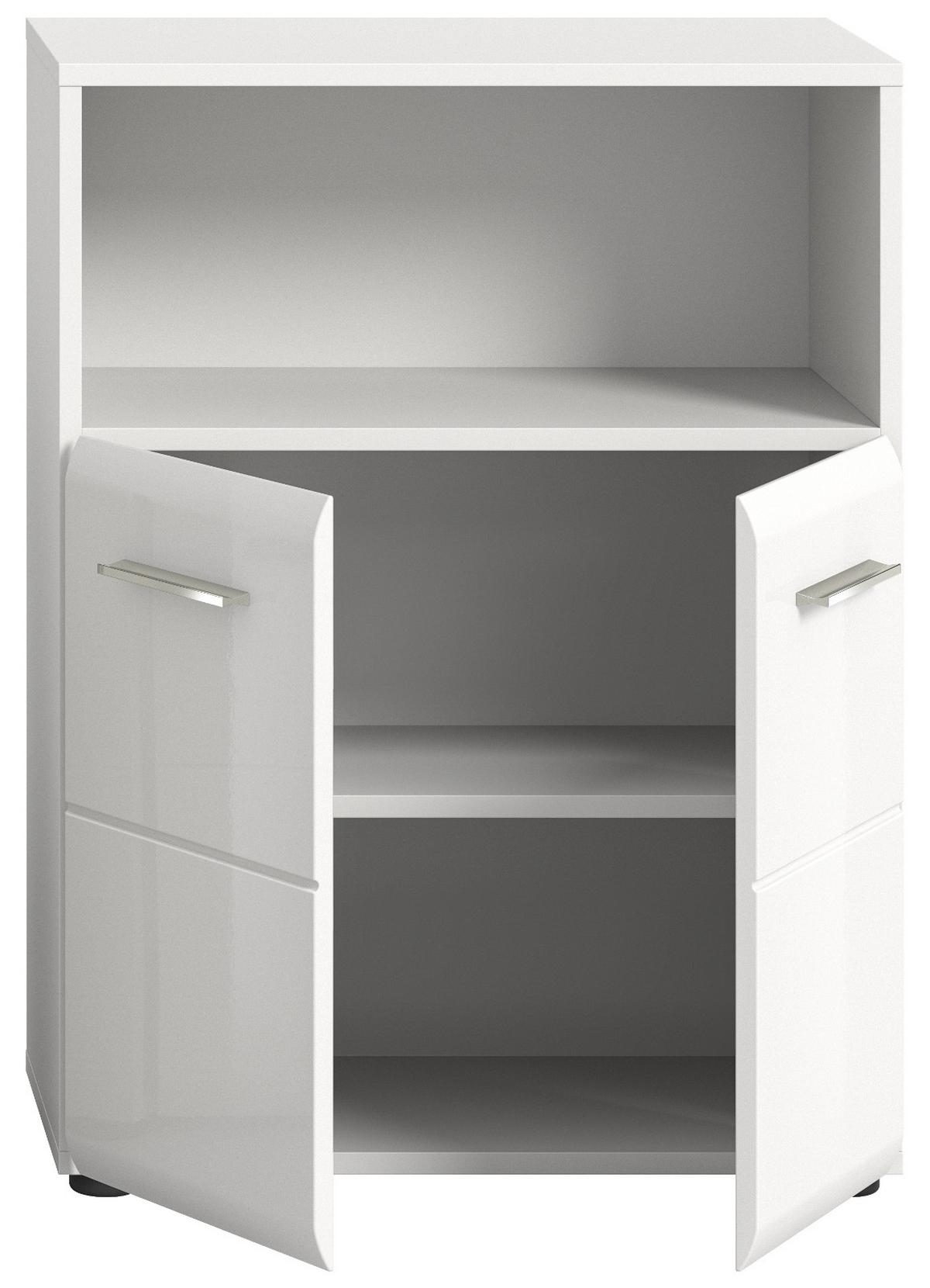 BADKOMMODE weiß Hochglanz, Badschrank 2-türig 60 x 80 cm - Weiß Hochglanz/Silberfarben, Holzwerkstoff/Kunststoff (60/80/30cm) - Inn.Furn