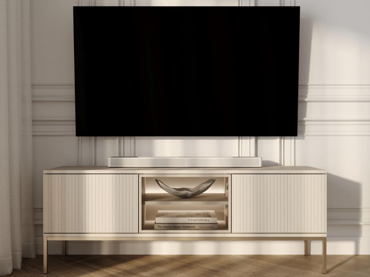 TV-SCHRANK Kaschmir 154 cm Deo - Kaschmir/Champagner, Glas/Naturmaterialien (154/56/39cm) - Graingold