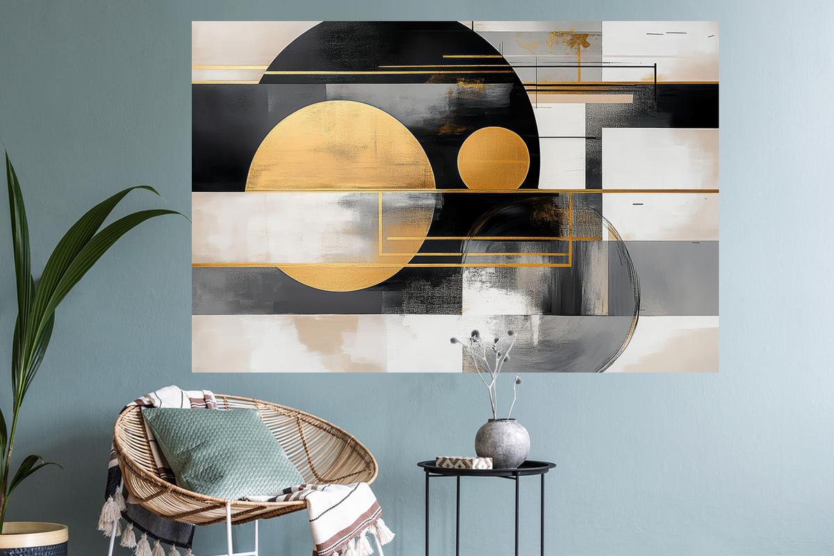 WANDTATTOO Abstrakt - Gold - Silber - Formen - Ästhetisch - Modern Wandsticker 120x80 cm - Goldfarben, Kunststoff (120/80/0.1cm) - MuchoWow