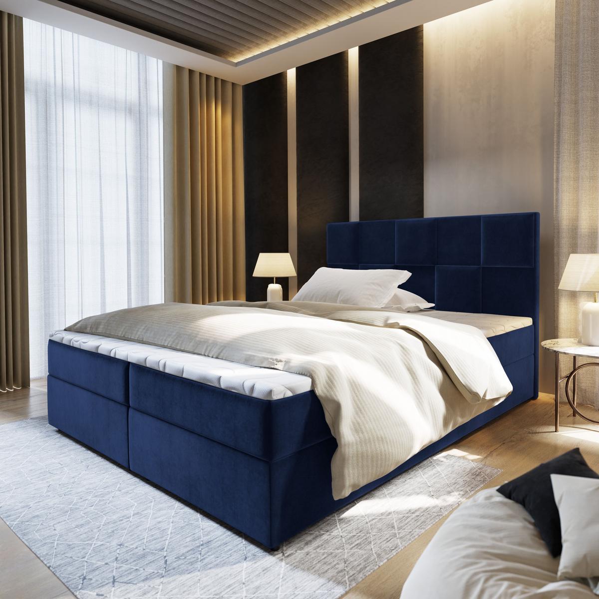 BOXBETT PRATA 180x200 cm mit Matratze und Topper - Blau - Blau, Holz (180/200cm) - MASSENO