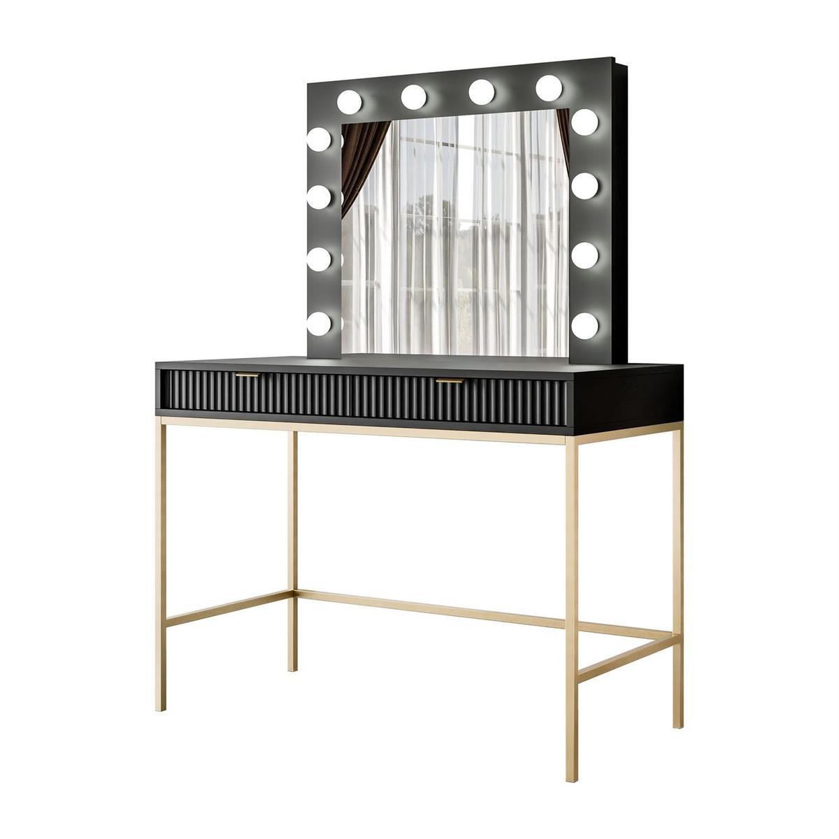 SCHMINKTISCH MIT SPIEGEL CORTADO GOLD T104 SCHWARZ - Schwarz, Holzwerkstoff (104/78/50cm) - Lookway