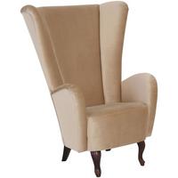 HOCHLEHNSESSEL Kailey Bezug Samtvelours Buche nussbaum dunkel / sand - Sandfarben, Kunststoff (96/122/89cm) - 58aufmkessel