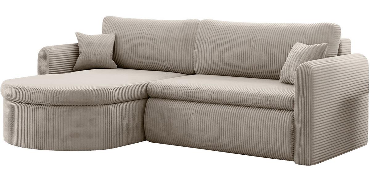 ECKSOFA Cora mit Schlaffunktion & Stauraum, Universell Rechts/Links, Beige Cord Chenille 250/82/160 cm - Beige/Schwarz, Kunststoff/Textil (250/160cm) - WFL GROUP