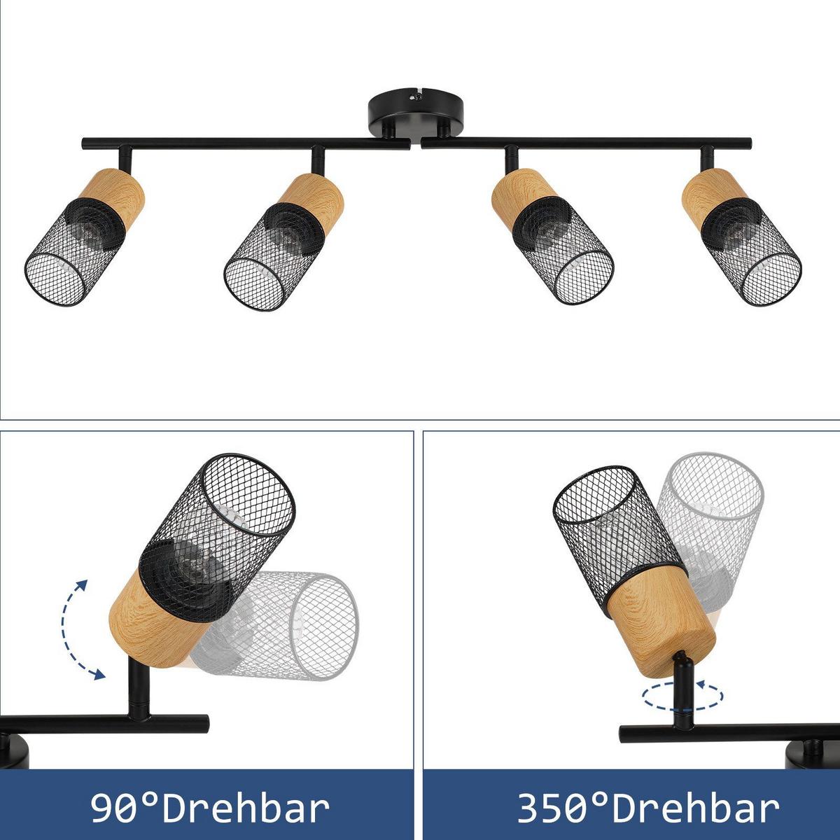DECKENSTRAHLER Wilhelmshaven 4-flammig 62.5/9/23 cm - Schwarz, Metall (62.5/9/23cm) - Nettlife