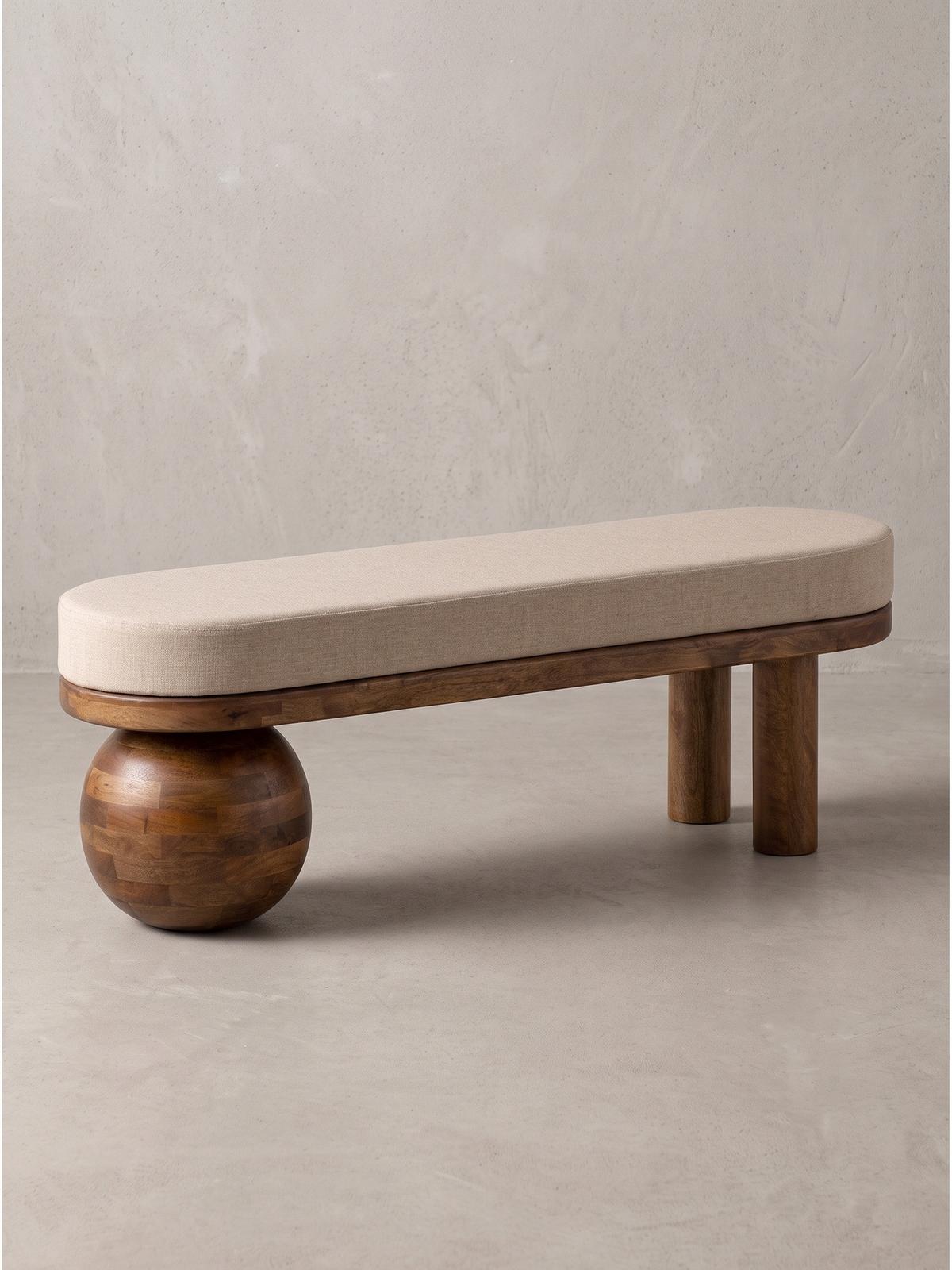 SITZBANK MAKARSKA, Stoff, Beige-Braun, 140 x 41,5 x 47,5 cm - Beige/Braun, Mangoholz/Holz (140/47.5/41.5cm) - KADIMA DESIGN