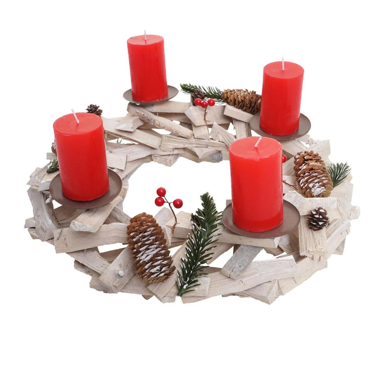 ADVENTSKRANZ RUND HOLZ KERZEN ROT Weiß, Rot - Rot/Weiß, Holz (40/10cm) - MCW