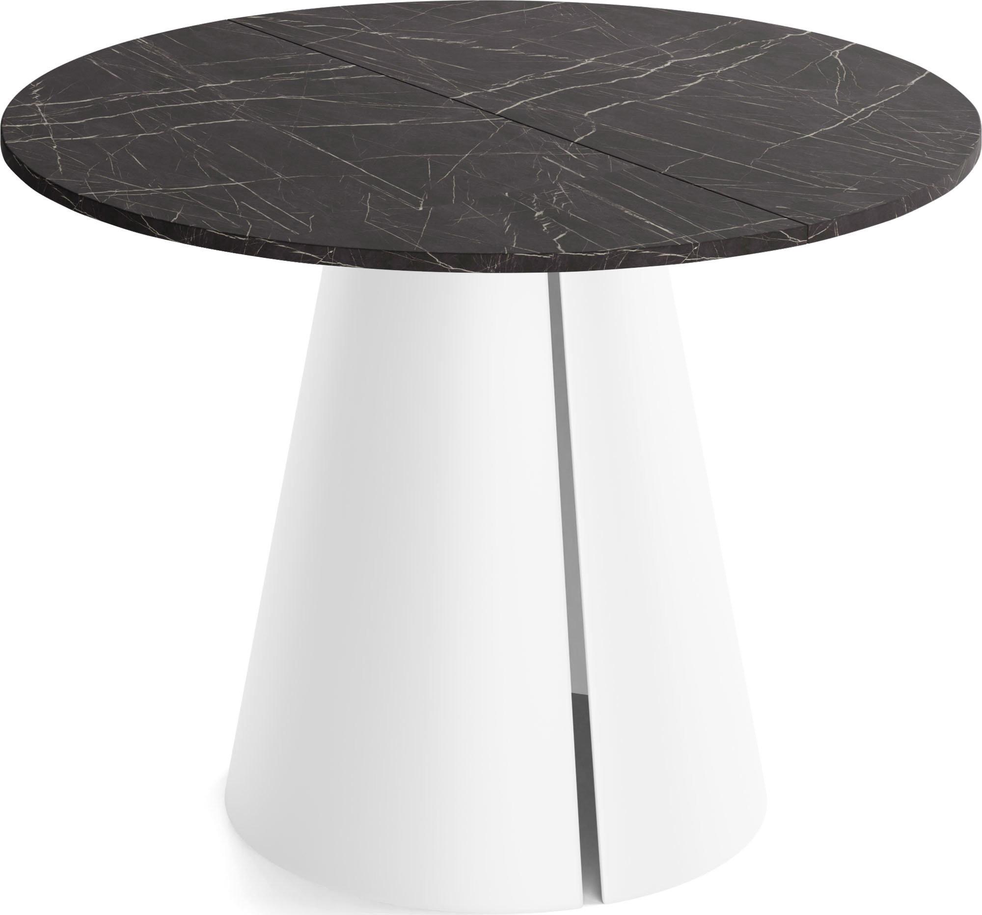 ESSTISCH Lamio runder ausziehbarer, Marmor Schwarz 120-200/120/76 cm - Anthrazit/Weiß, Holzwerkstoff/Metall (120/196/76cm) - WFL GROUP