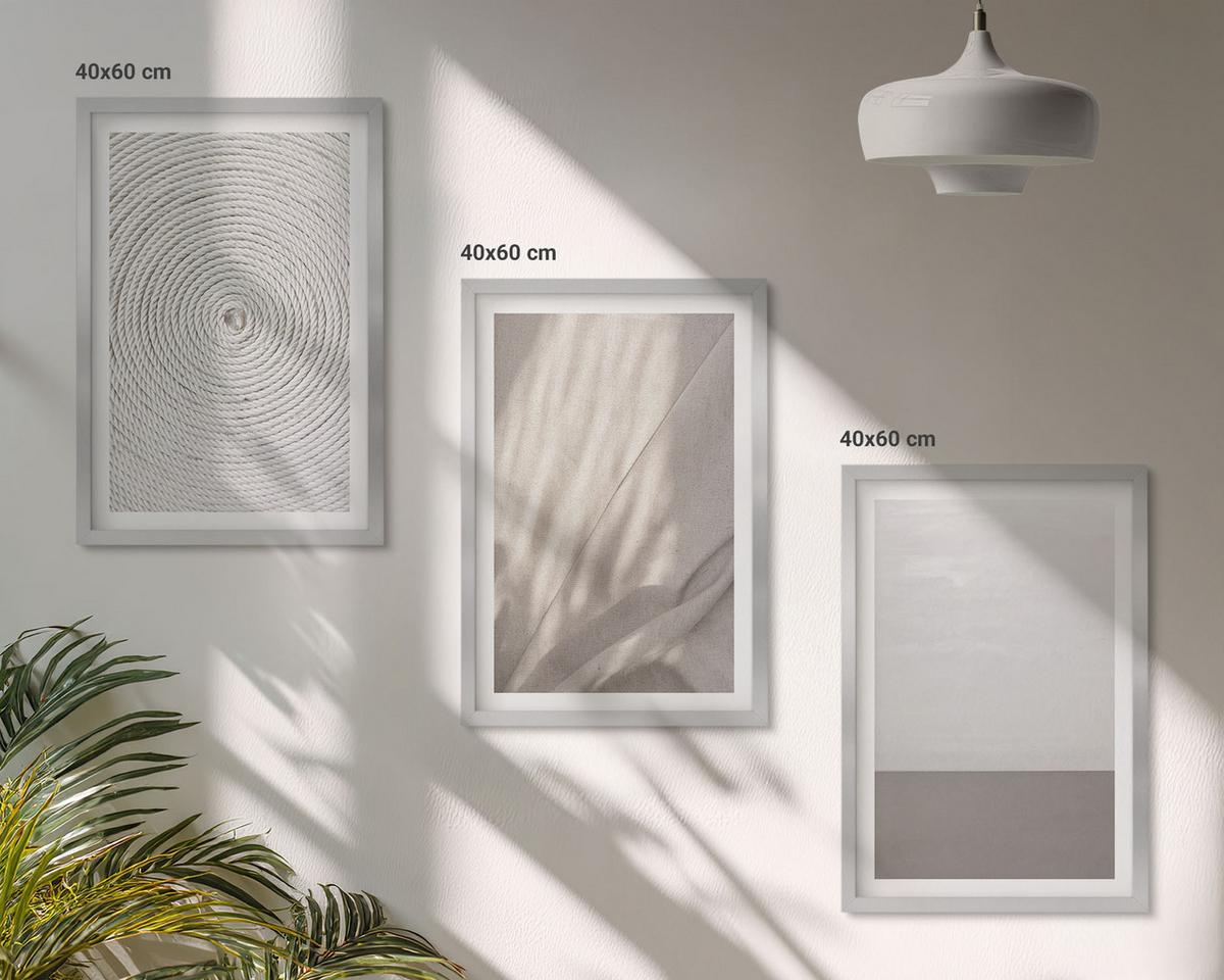 BILDER SET 3er Set - 40x60 cm Silberner Rahmen - Natürliche Boho-Texturen - Silberfarben, Kunststoff (40/60cm) - TULUP