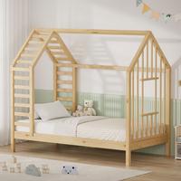 KINDERBETT 80x160 cm mit Lattenrost Dach und Fenster Hausbett aus massivem Kiefernholz Natur - Naturfarben, Holz (80/160cm) - ML-DESIGN