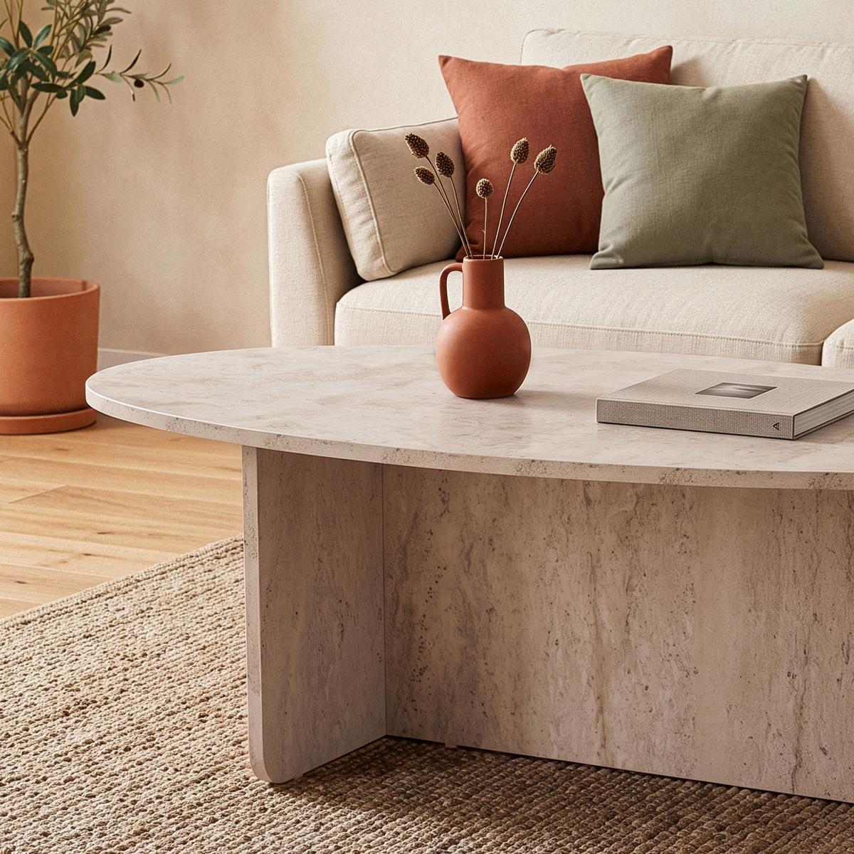 COUCHTISCH mit ovaler Platte L120 cm 65/120/40 cm - Beige, Holzwerkstoff (120/65/40cm) - Calicosy