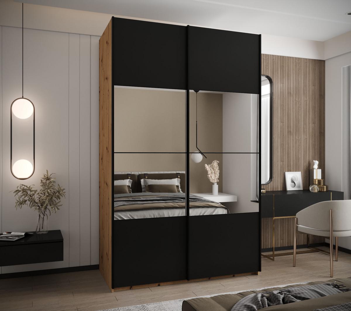 SCHWEBETÜRENSCHRANK 245,5/150/64 2-türig - Schwarz/Eiche Artisan, Holz/Metall (150/245/64cm) - Abiks Möbel
