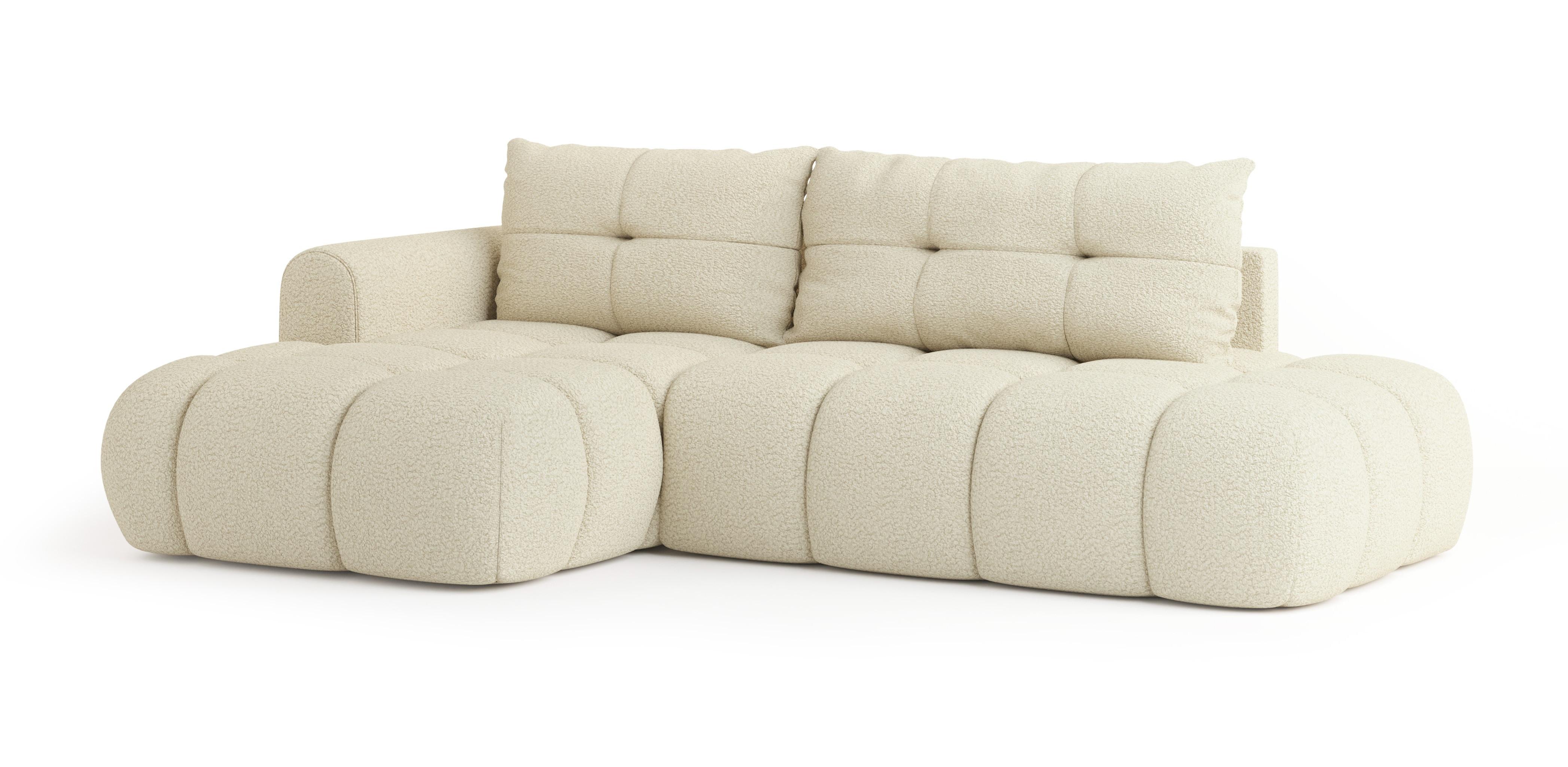 ECKSOFA FLUMA L-S Creme Boucle-Stoff mit Schlaffunktion - Creme, Holz (279/158cm) - MASSENO
