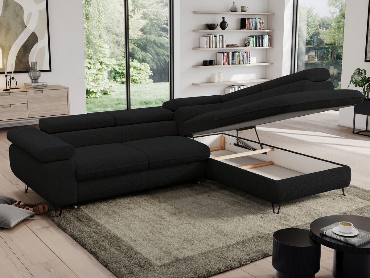 ECKSOFA PEDRO L Schwarz Boucle - Rechts Seite - Schwarz, Textil/Metall (273/208cm) - MKS