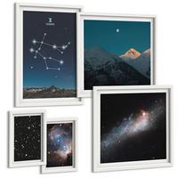 BILDER SET 5er Set - 50x50 cm & 20x30 cm & 40x60 cm Weißer Rahmen - Sterne der Zwillingsgalaxie - Weiß, Kunststoff (40/60cm) - TULUP