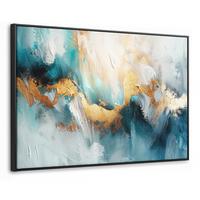 LEINWAND Bilder mit Rahmen - Abstrakt - Kunst - Gold - Blau - 90x60 - Petrol, Textil (90/60cm) - MuchoWow