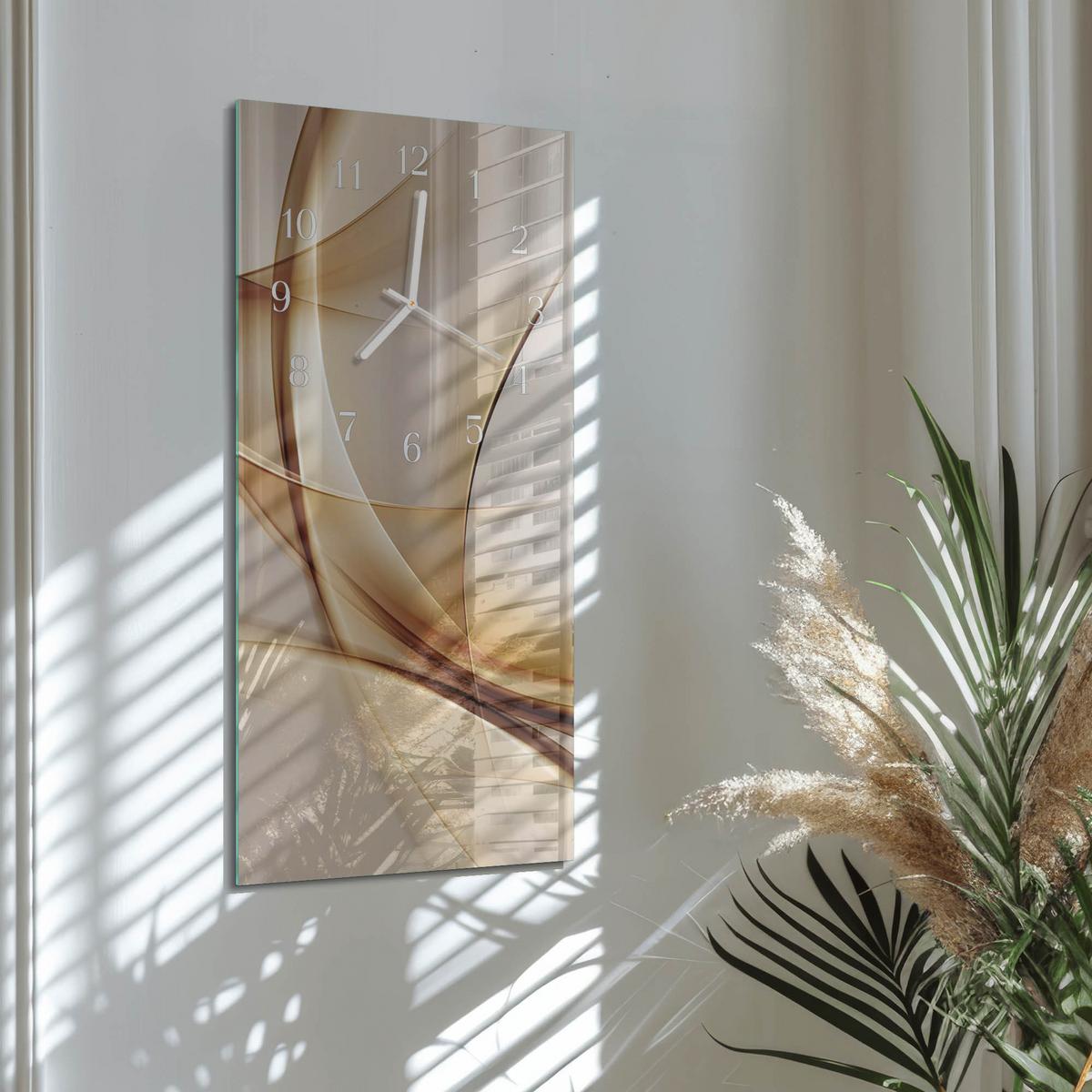 WANDUHR aus Glas 30x60 cm - Abstraktion - Beige, Glas (30/60/0.4cm) - TULUP