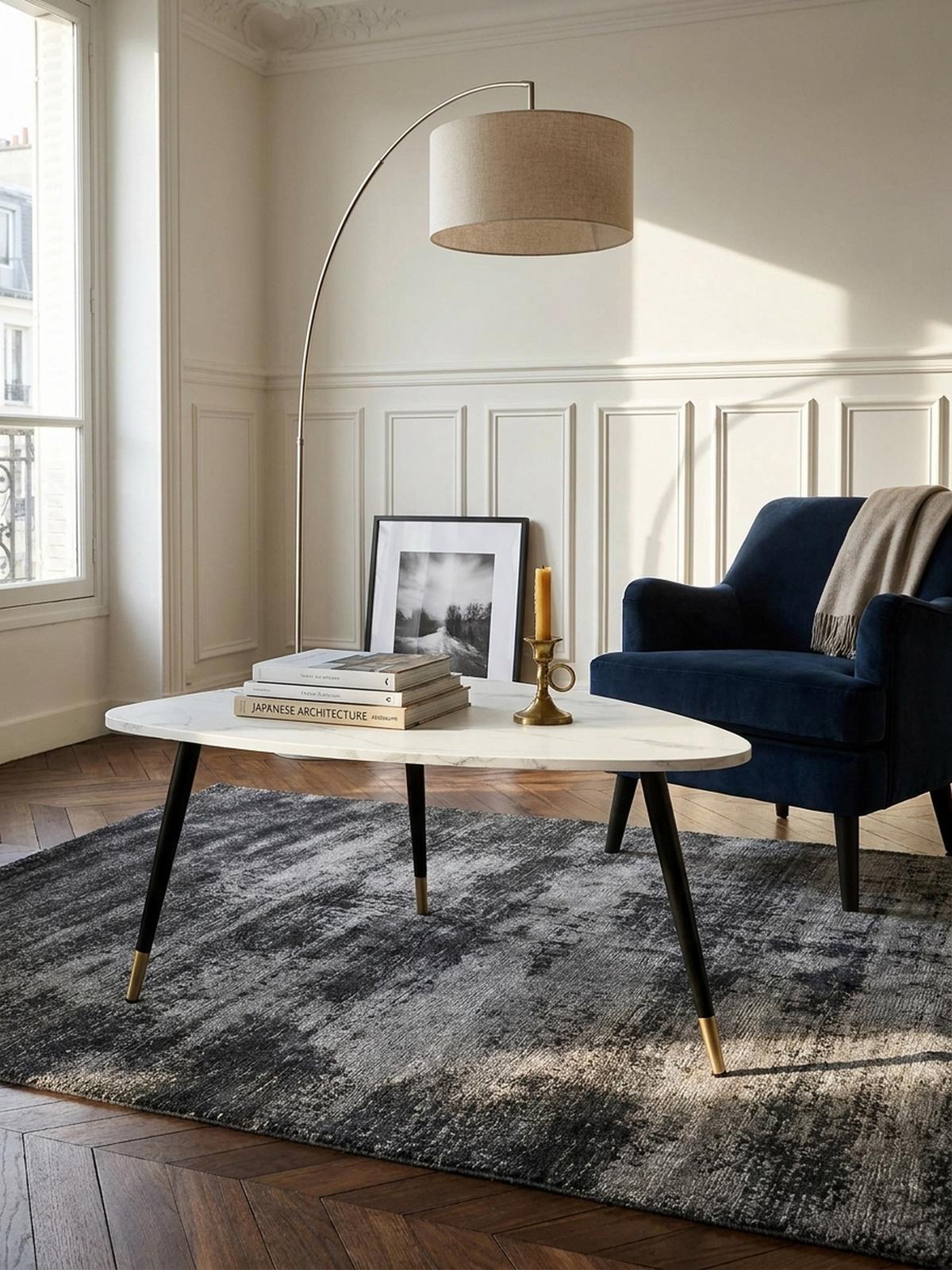 COUCHTISCH mit Marmor Optik, Dreibein, Metall-Gestell, Dreieckig, Weiß 90x60x41 cm - Goldfarben/Weiß, Holzwerkstoff/Metall (60/90/41cm) - KADIMA DESIGN