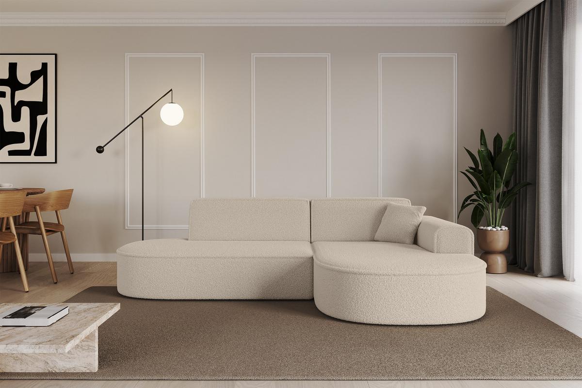 ECKSOFA Ottomane Rechts MARI-L1 - 243x171x79 cm Dunkelbeige Bouclé - Hellbraun/Schwarz, Holzwerkstoff/Kunststoff (171/243cm) - ALTDECOR
