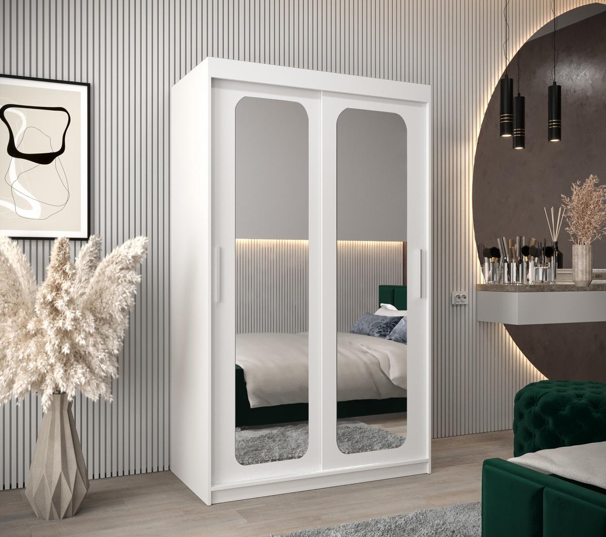 SCHWEBETÜRENSCHRANK 200/120/62 2-türig - Silberfarben/Weiß, Holz/Kunststoff (120/200/62cm) - MÖBEL KRYSPOL
