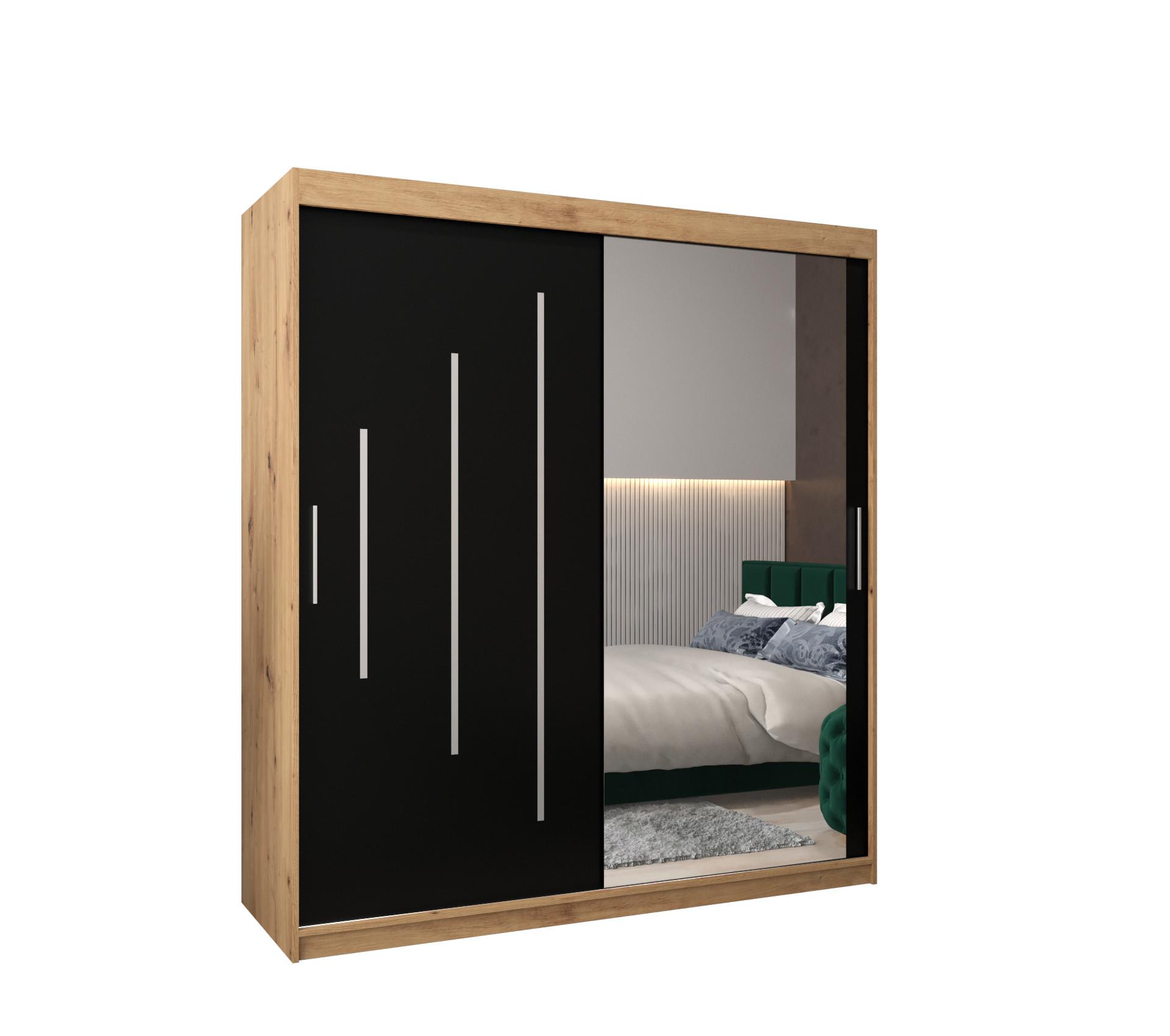 SCHWEBETÜRENSCHRANK 200/180/62 2-türig - Silberfarben/Schwarz, Holz/Kunststoff (180/200/62cm) - Abiks Möbel