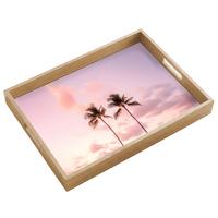 TABLETT Palmen - Lila - Wolken - Himmel 50x35 cm - Rosa, Holz (50/5/5cm) - OnlyWow