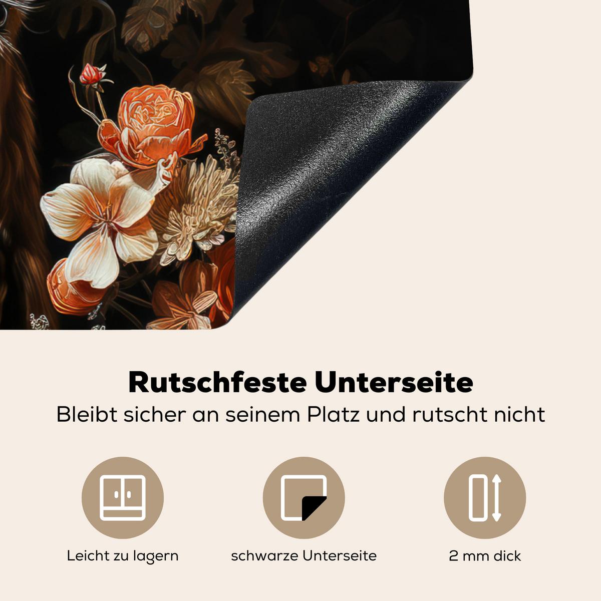 HERDABDECKPLATTE Hirsch - Tier - Blumen - Natur - Botanisch Ceranfeldabdeckung 76x51.5 cm - Kupferfarben, Kunststoff (76/51.5/0.2cm) - MuchoWow