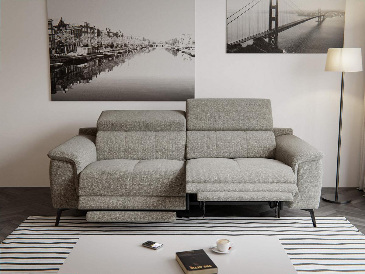RELAXSOFA FIERO 3-Sitzer mit 2 Relaxfunktionen, taupe - Taupe/Schwarz, Holzwerkstoff/Textil (212/82/103cm) - Wozimo