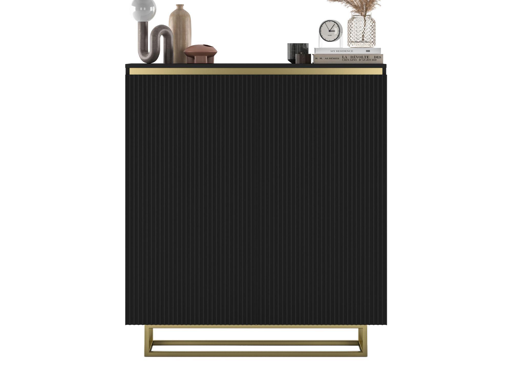 HIGHBOARD Selene 2D Schwarz Matt 111 cm goldfarbener Rahmen - Goldfarben/Schwarz, Holzwerkstoff/Metall (111/125/35cm) - Meble Lindner