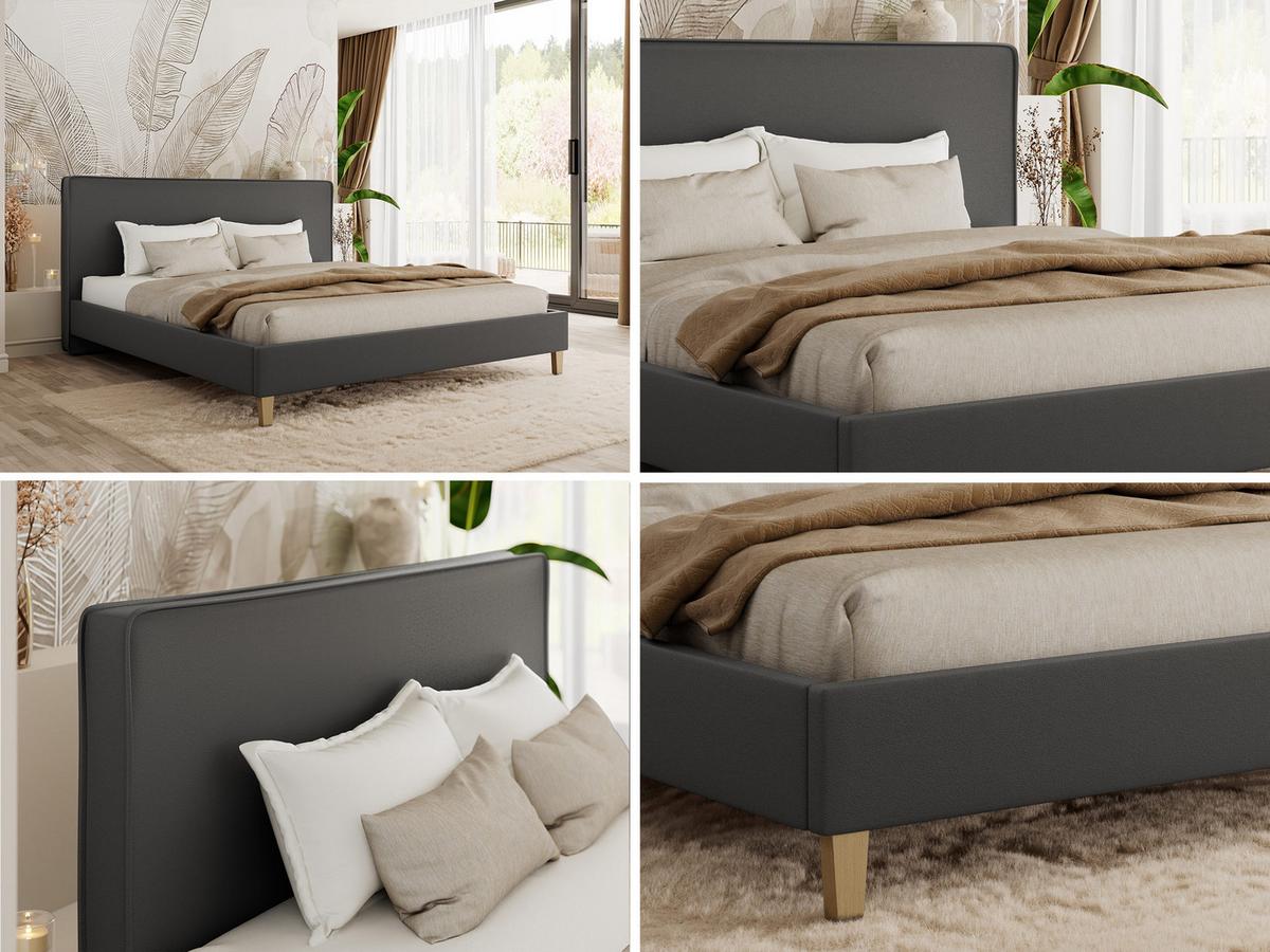 POLSTERBETT LUMARO CLASSIC 200/200 - Dunkelgrau Kunstleder - Matratze Multipocket - Dunkelgrau/Kernbuche, Holz/Textil (200/200cm) - MKS
