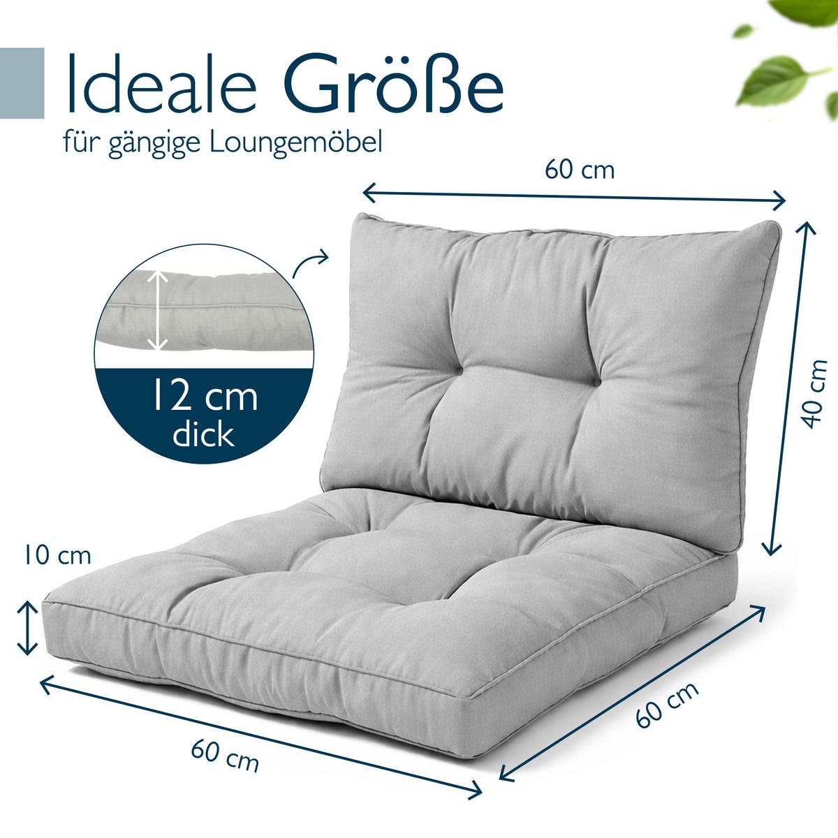 LOUNGEKISSEN Xluna Sitz 60x60x10cm mit Rücken 60x40x12cm Hellgrau (2tlg) - Hellgrau, Textil (60/60cm) - Beautissu 