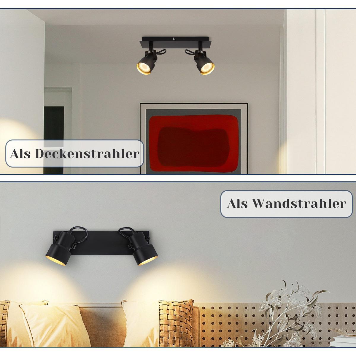DECKENSTRAHLER Hitzebringer 2-flammig 28/7/10.5cm - Schwarz, Metall (28/7/10.5cm) - Nettlife