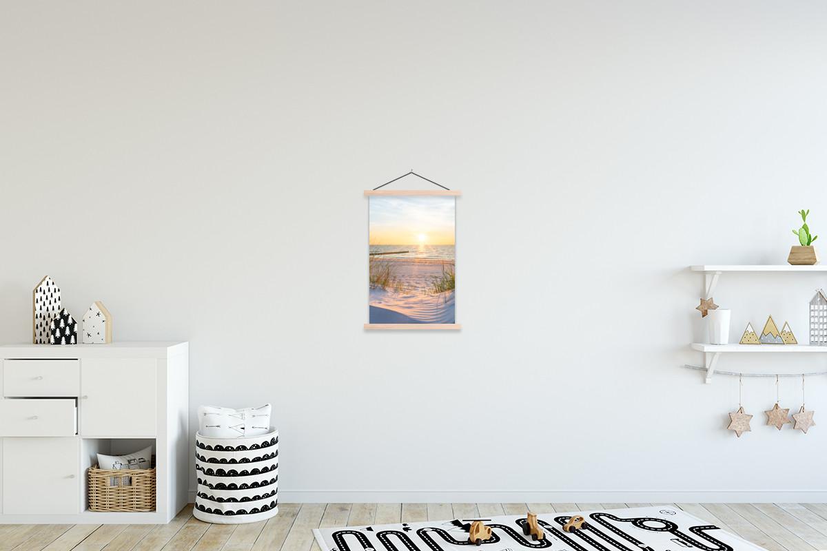 POSTER MIT MAGNETLEISTEN Strand - Sonne - Düne - Gras - Sand - Horizont Deko Wohnzimmer 40x60 cm - Hellblau, Textil (40/60/0.15cm) - MuchoWow