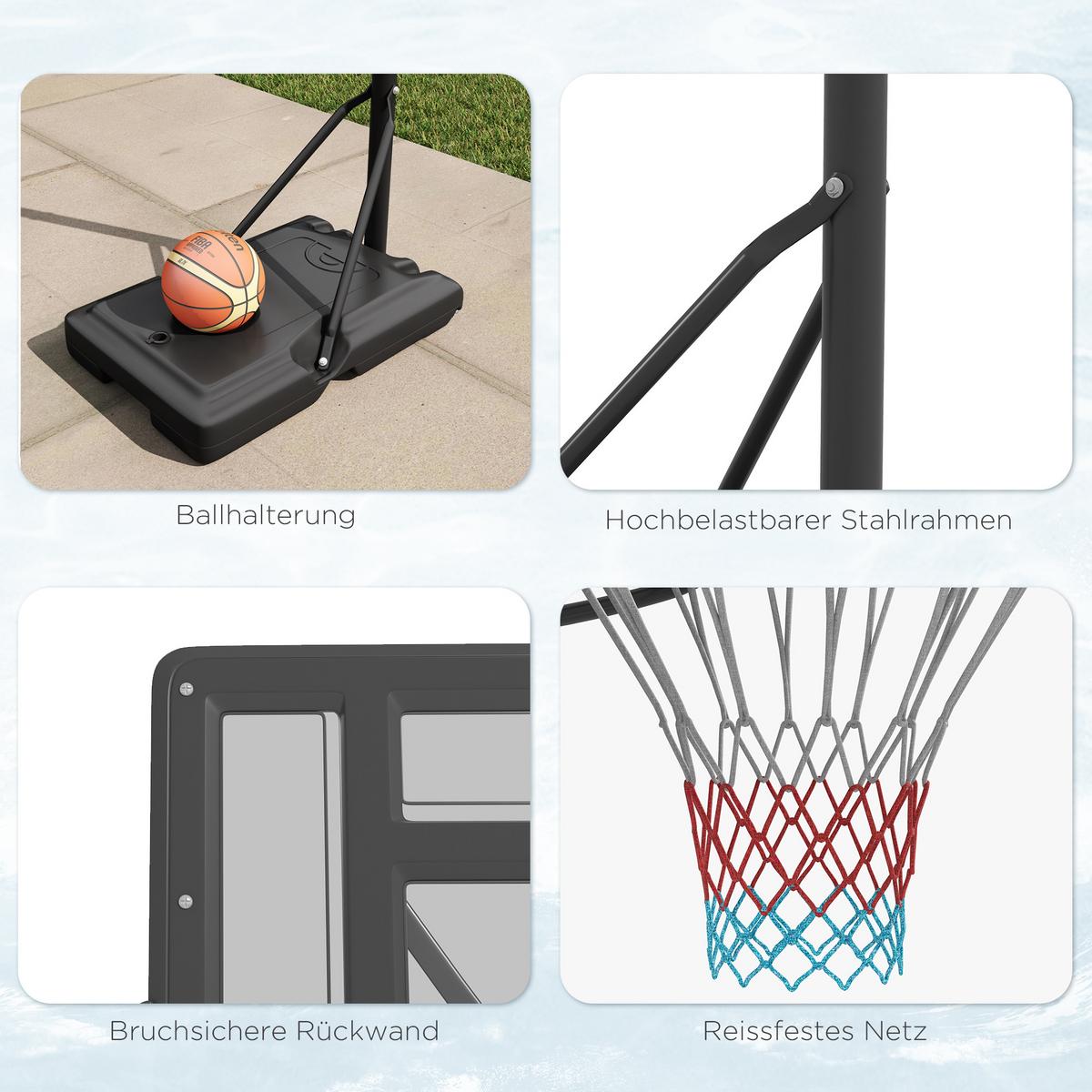 2-IN-1 Basketballständer 230-305cm Höhenverstellbarer Basketballkorb mit Ständer - Schwarz, Metall (60/90cm) - SPORTNOW