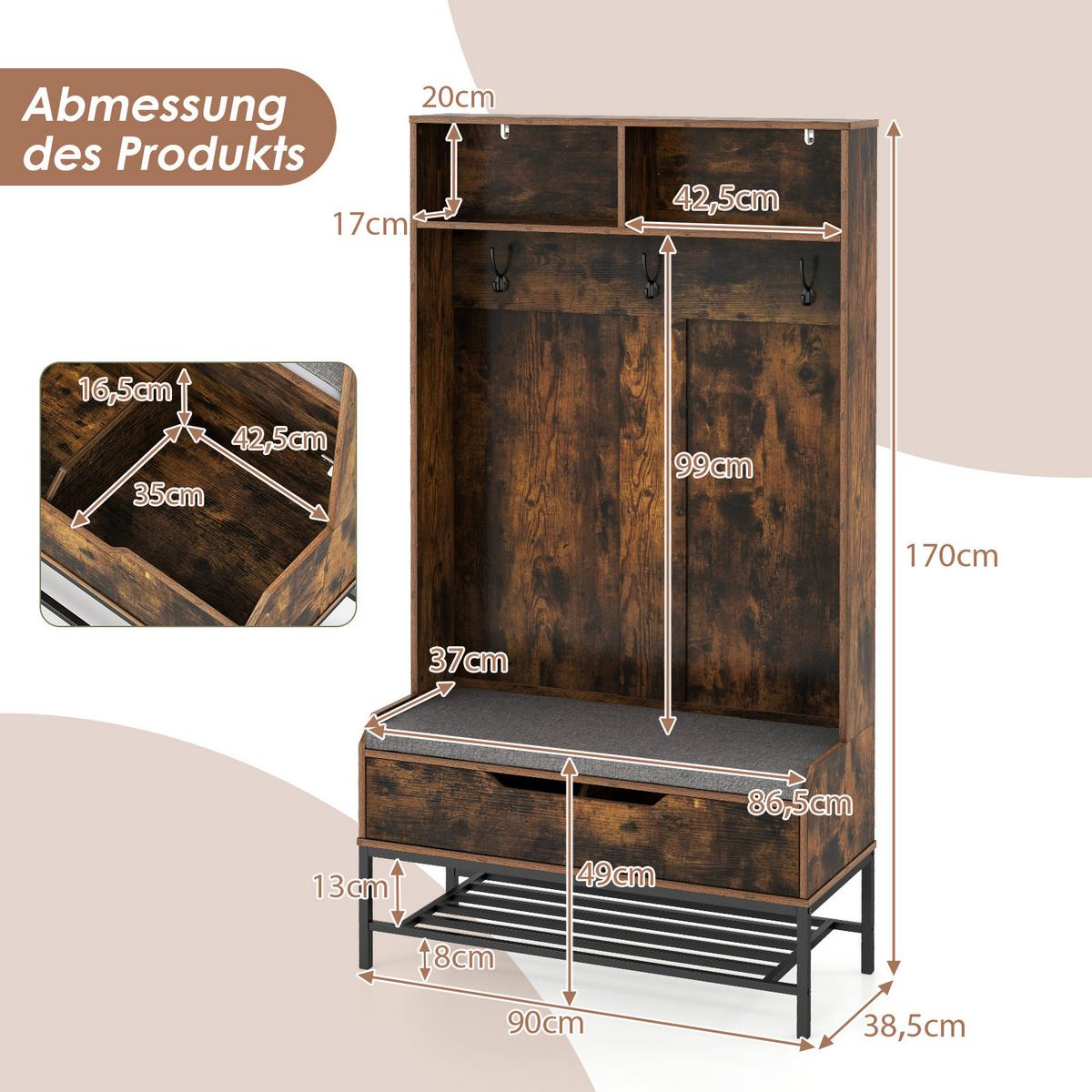 GARDEROBENSTÄNDER Braun - Braun, Holz (90/170/38.5cm) - COSTWAY