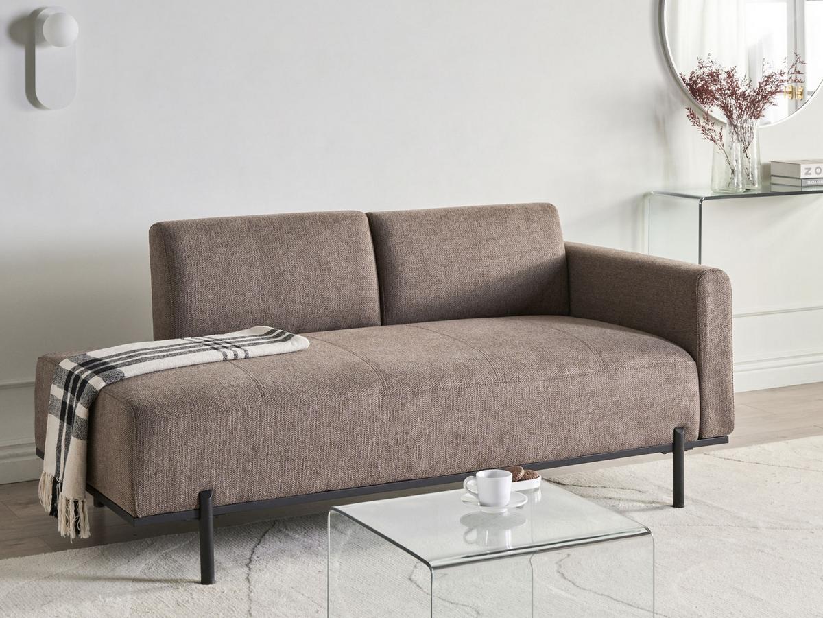 CHAISELONGUE Kunstleinen Hellbraun Savasse - Hellbraun/Schwarz, Textil (170/78/85cm) - Beliani