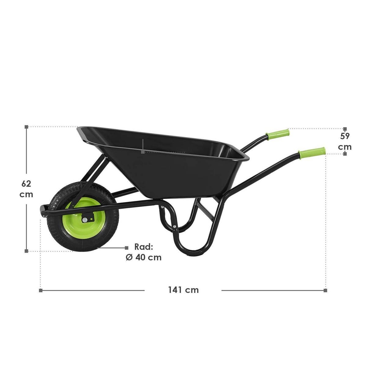 SCHUBKARRE Garden schwarz 100L mit Handschuhen - Schwarz, Metall (59/62/141cm) - Juskys